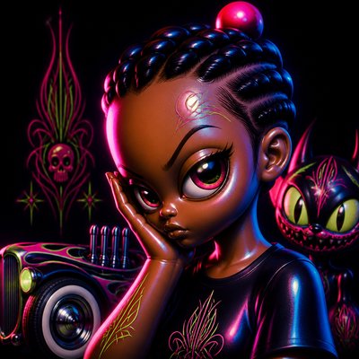 a digital painting of a girl next to a car