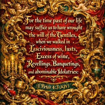  1 Peter 4:3 (KJV) For the time past of our life may suffice us to have wrought the will of the Gentiles, when we walked in lasciviousness, lusts, excess of wine, revellings, banquetings, and abominable idolatries:
