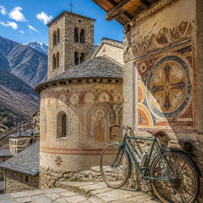 bicyle resting against a wall — Andorran Art Style