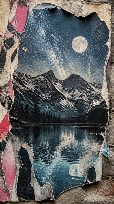 a tranquil mountain lake beneath a starry night sky, no people, no text