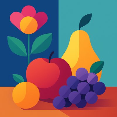 still life arrangement of fruits and flowers
