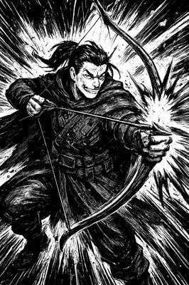 a drawing of a man in a green outfit with a bow and arrow