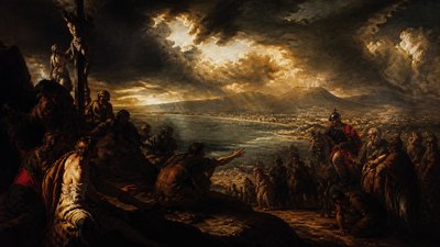 sweeping panoramic landscape with a dramatic sky