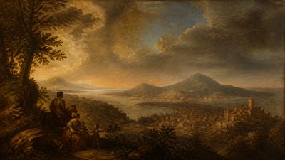 sweeping panoramic landscape with a dramatic sky