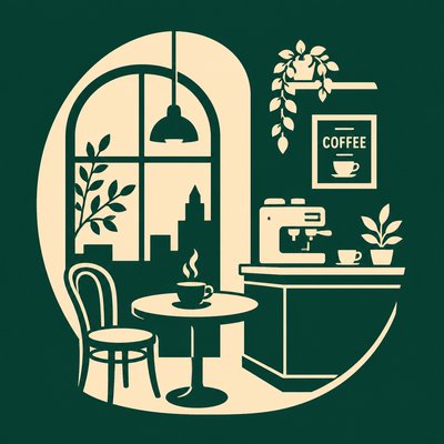 cozy cafe interior with warm lighting