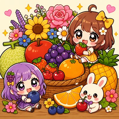 still life arrangement of fruits and flowers