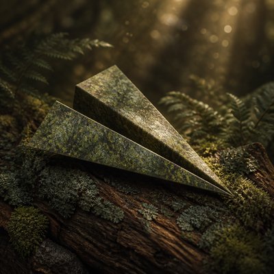 a paper plane, clean minimal composition on a plain background, no text