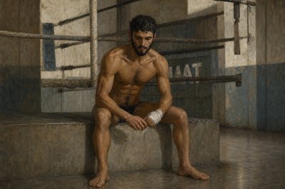 a painting of a man sitting on a step