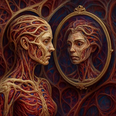 a painting of a woman looking in a mirror