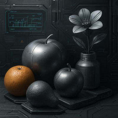 still life arrangement of fruits and flowers