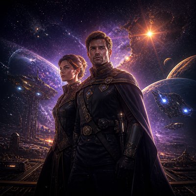 portrait of two people together — Space Opera Sci-Fi Art