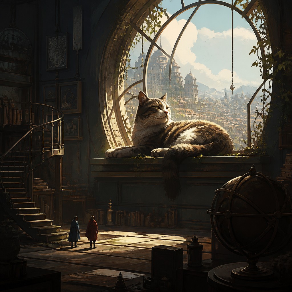 a cat lounging in a sunlit window — Concept Art Style