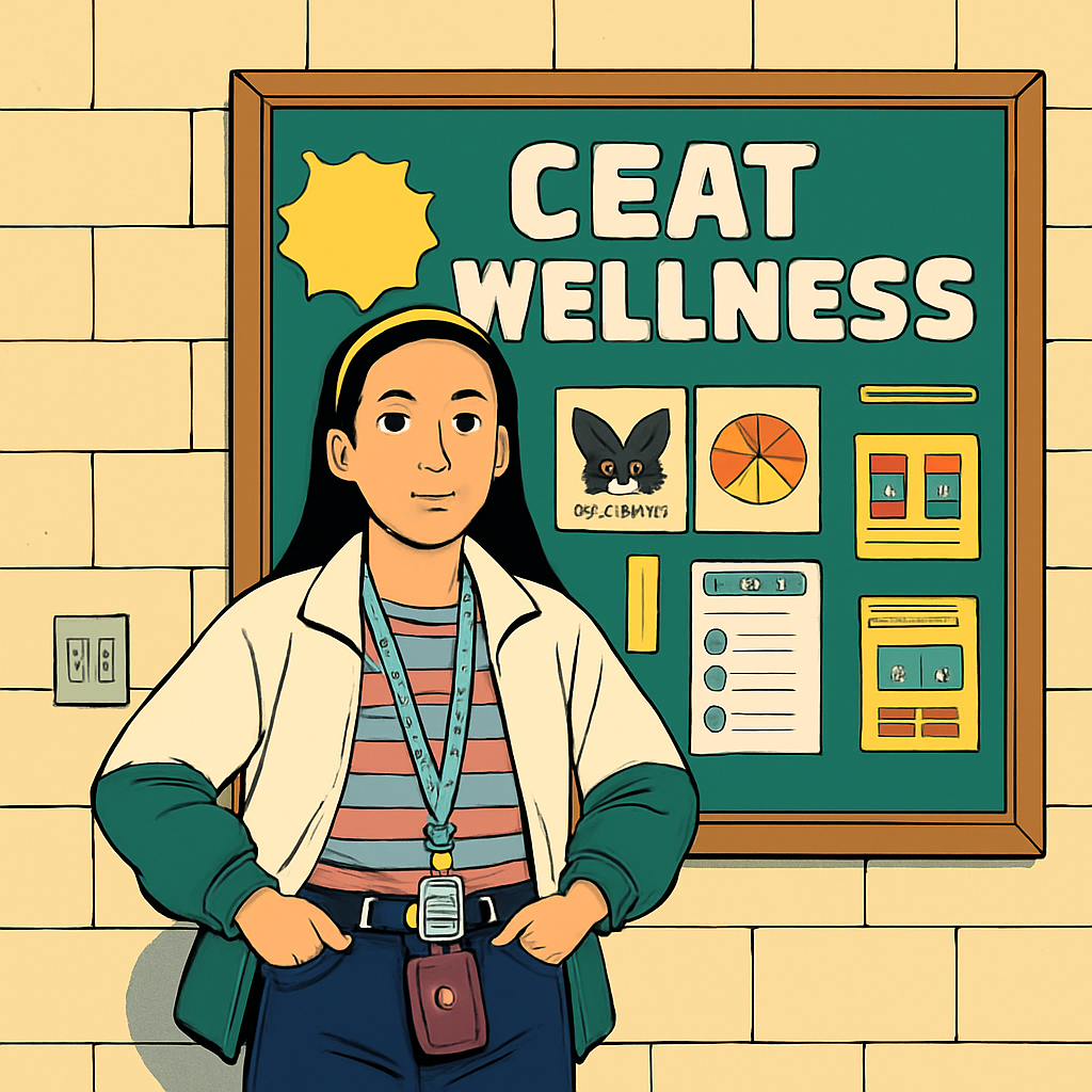 a cartoon of a woman standing in front of a poster