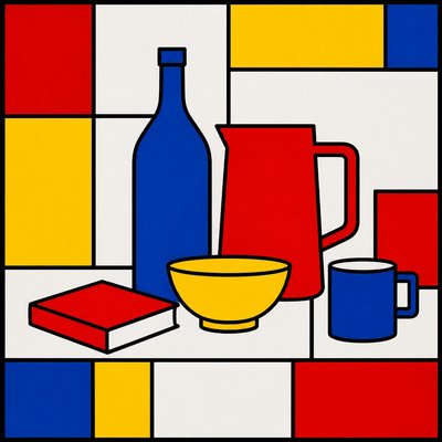 still life with everyday objects — Primary Colors Art Style