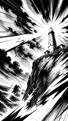 a lone lighthouse on a cliff at dusk under a dramatic sky, no text or lettering