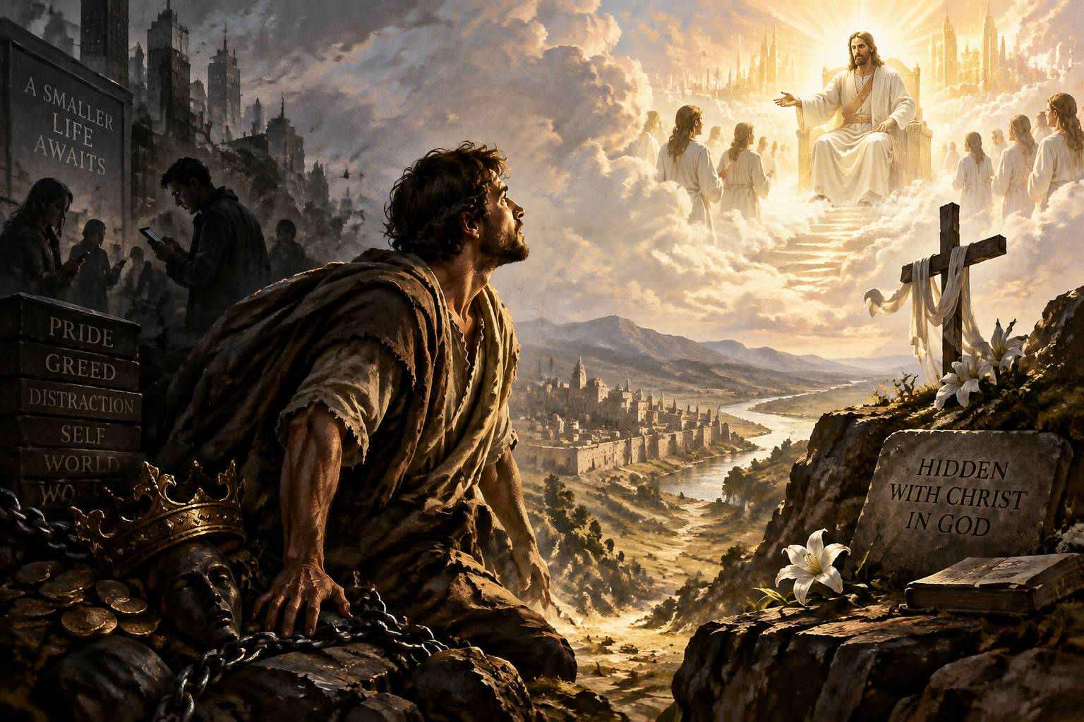 quote from the Scripture verse “If then you have been raised with Christ, seek the things that are above, where Christ is, seated at the right hand of God. Set your minds on things that are above, not on things that are on earth. For you have died, and your life is hid with Christ in God. When Christ who is our life appears, then you also will appear with him in glory.”
– Colossians 3:1-4