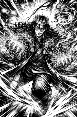 a black and white drawing of a man in a hat