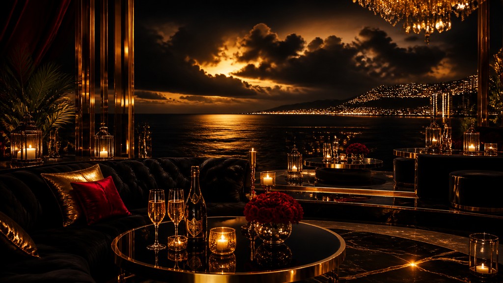 a panoramic ocean horizon with towering clouds at golden hour, no people