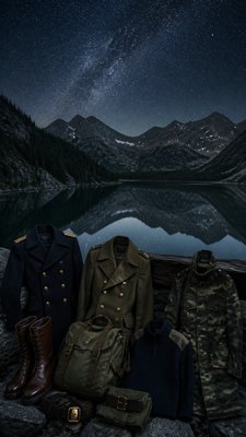 a tranquil mountain lake beneath a starry night sky, no people, no text