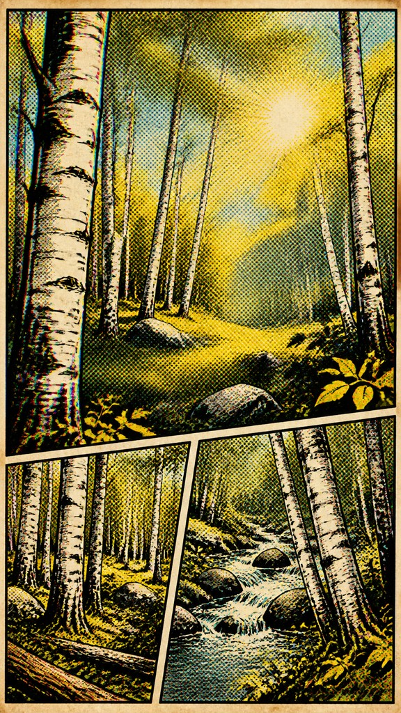 a serene birch forest in soft morning light, no people, no text