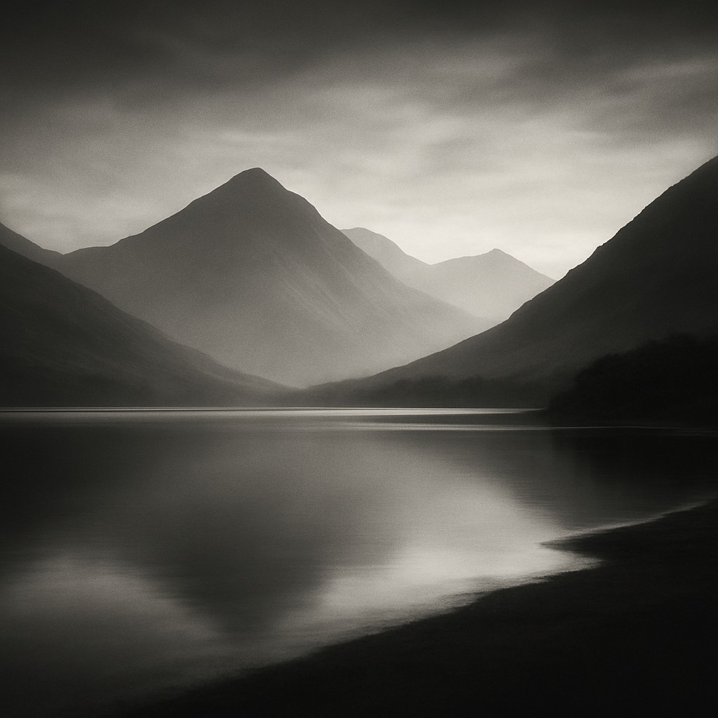 serene landscape with mountains and water