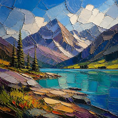 wide landscape with natural scenery — Palette Knife Painting Style