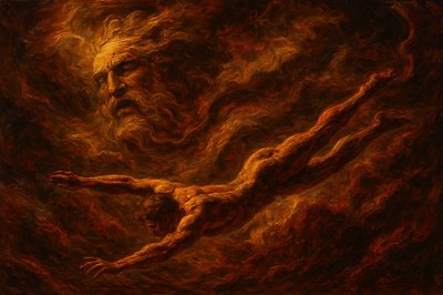 a painting of a man in a body of water