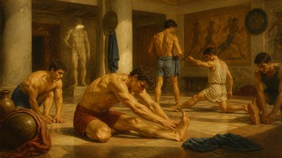 gymnasium stretching exercises with greek athletes 