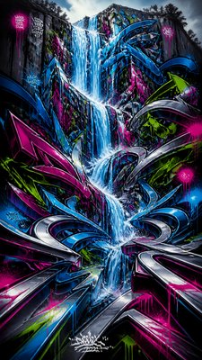 towering waterfall cascading down a cliff