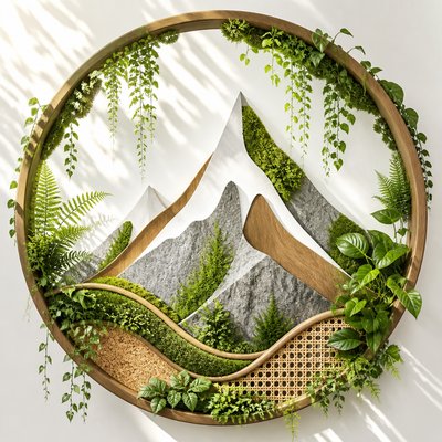 an emblem of a mountain peak inside a circle, simple bold shapes on a plain background, no text or lettering