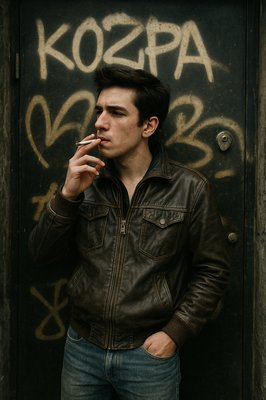 a man standing in front of a door smoking a cigarette
