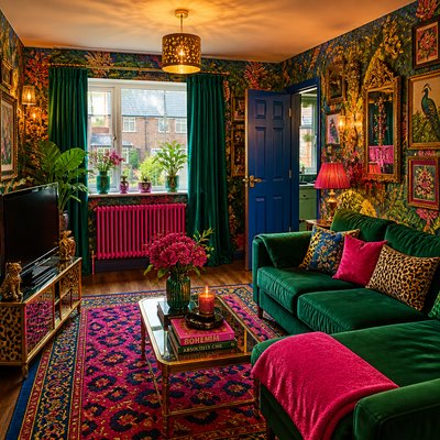 Maximalist Interior Design Style Transfer Example