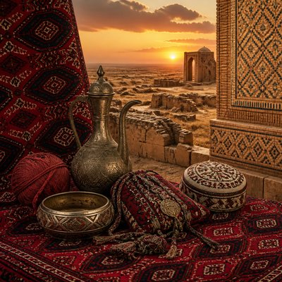 still life with everyday objects — Turkmen Art Style