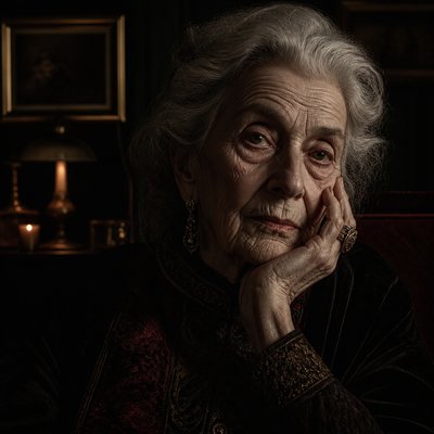close-up portrait of an elderly person with expressive weathered features