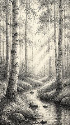 a serene birch forest in soft morning light, no people, no text