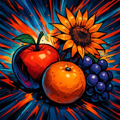 still life arrangement of fruits and flowers