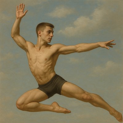 a painting of a man jumping in the air