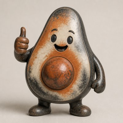 a happy avocado character giving a thumbs up, bold readable design on a plain background, no text
