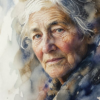 close-up portrait of an elderly person with expressive weathered features