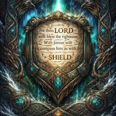 “For thou, LORD, wilt bless the righteous; with favour wilt thou compass him as with a shield.” (Psalms 5:12, KJVA)
