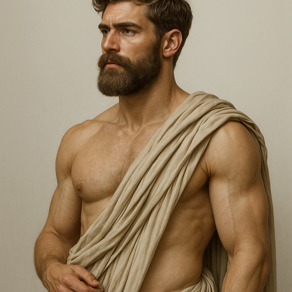 a man with a towel wrapped around his body
