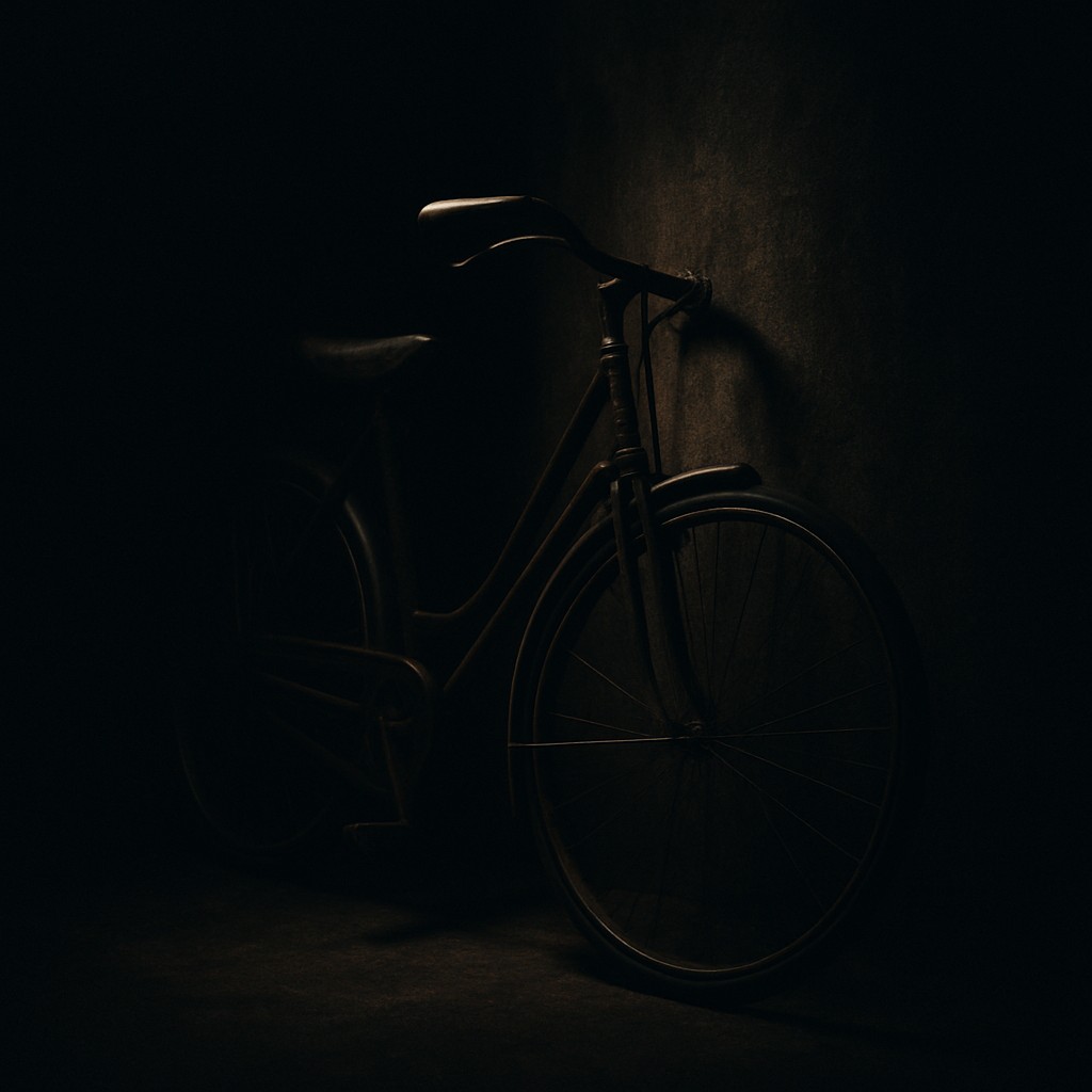 bicyle resting against a wall