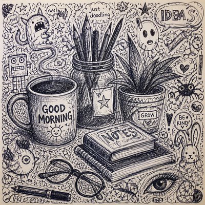 still life with everyday objects — Doodle Art Style