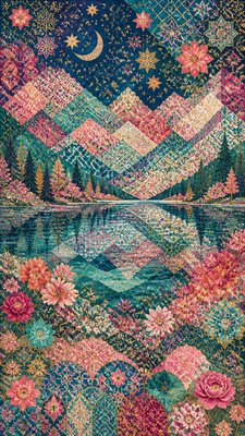 a tranquil mountain lake beneath a starry night sky, no people, no text