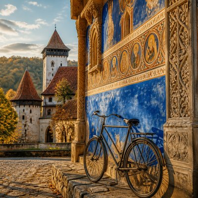 bicyle resting against a wall — Romanian Art Style