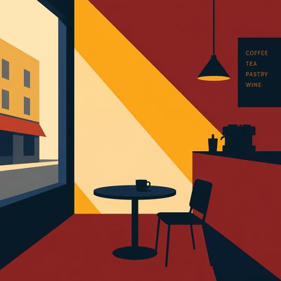 cozy cafe interior with warm lighting