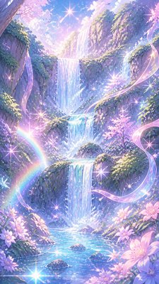 a cascading waterfall in a lush green gorge, no people