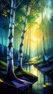 a serene birch forest in soft morning light, no people, no text