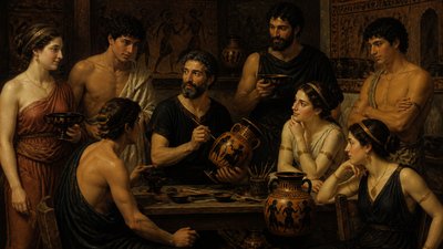 ancient greek vase painter with his models
