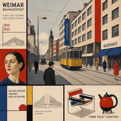 urban street with city activity — Weimar Art Style